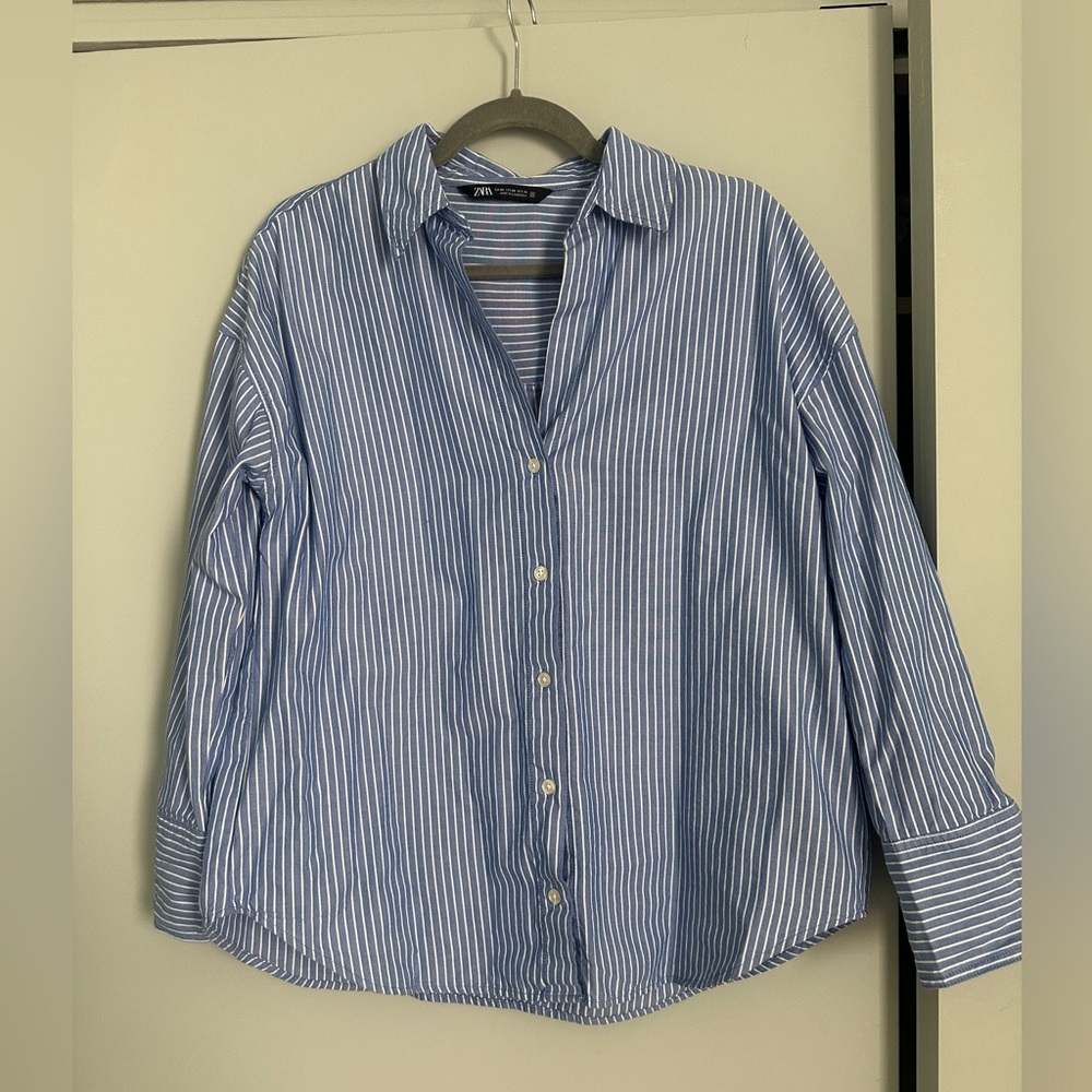 Zara Oversized Blue and White Striped Shirt